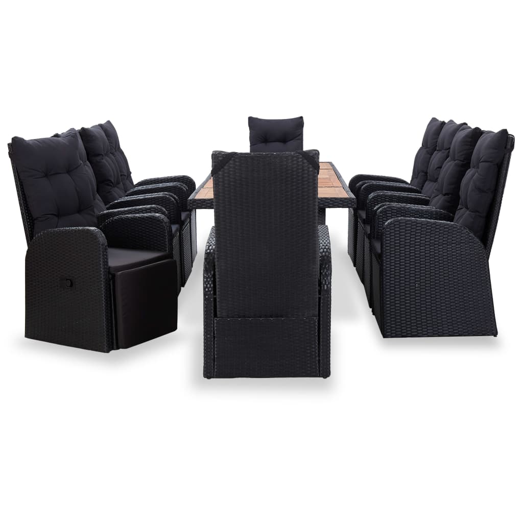 vidaXL Mobilier à dîner de jardin 11pcs Résine tressée et acacia Noir