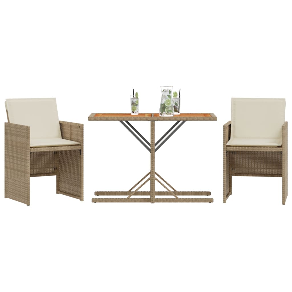 vidaXL Ensemble de bistro 3 pcs avec coussins beige résine tressée