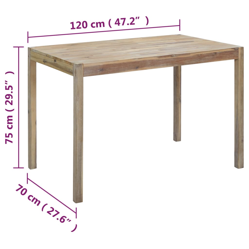 vidaXL Table de salle à manger 120x70x75 cm Bois solide d'acacia
