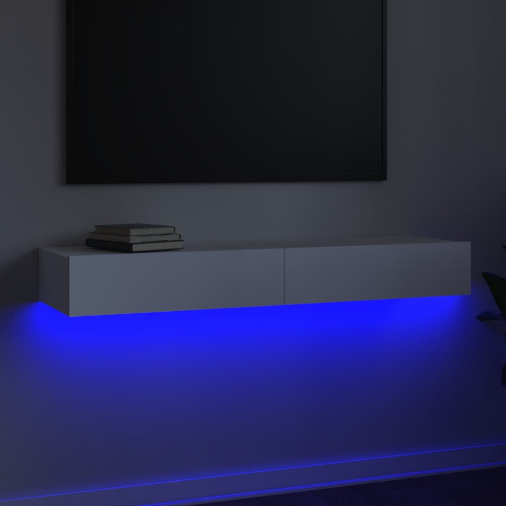 vidaXL Meuble TV avec lumières LED Blanc 120x35x15,5 cm