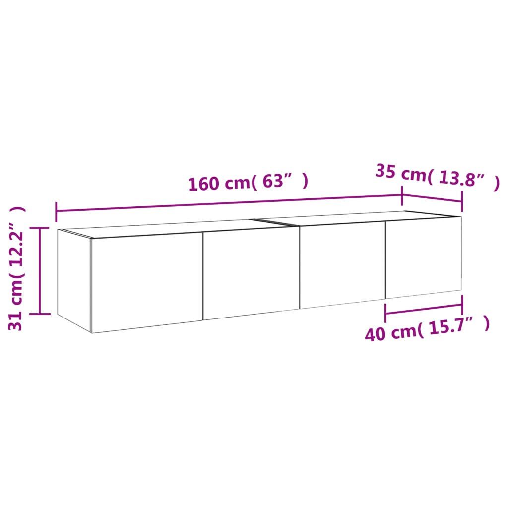 vidaXL Meubles TV muraux avec lumières LED 2 pcs noir 80x35x31 cm