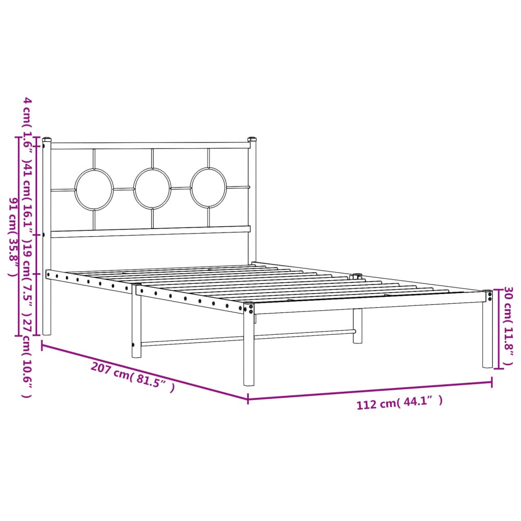 vidaXL Cadre de lit métal sans matelas avec tête de lit noir 107x203cm