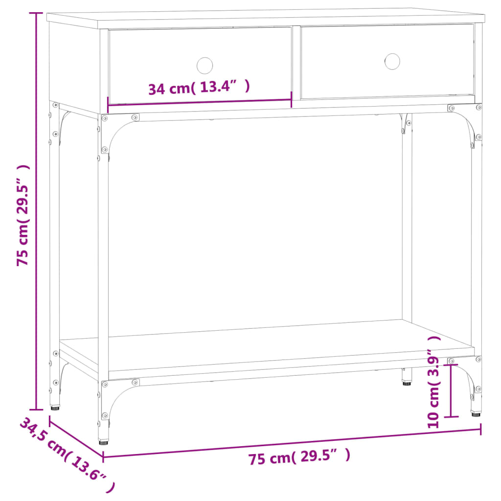 vidaXL Table console chêne fumé 75x34,5x75 cm bois d'ingénierie