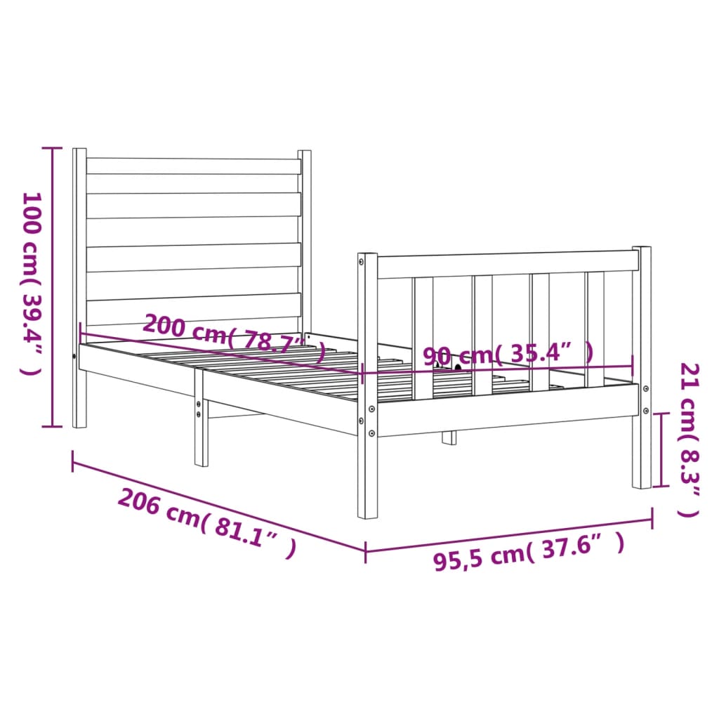 vidaXL Cadre de lit sans matelas blanc 90x200 cm bois de pin massif