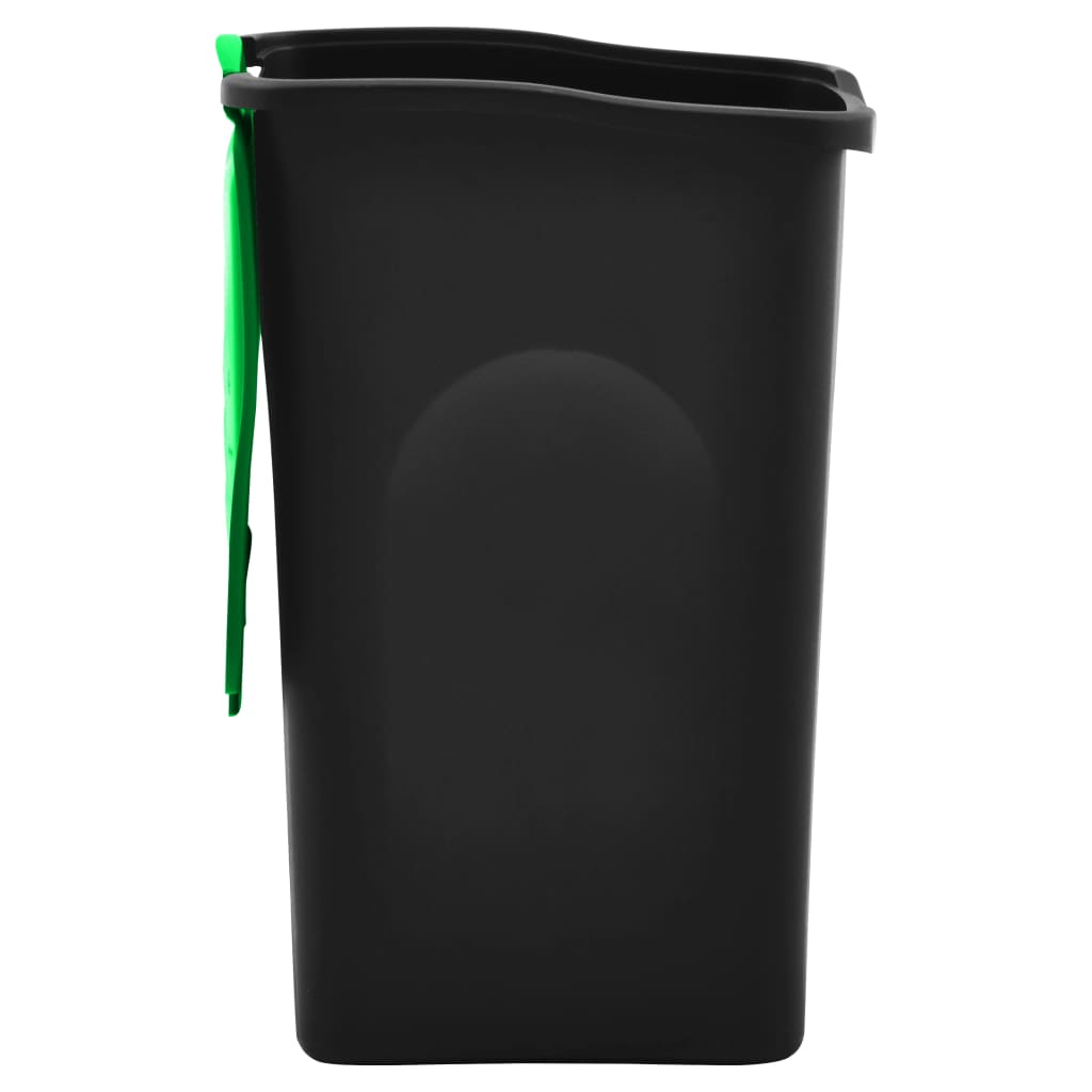 vidaXL Poubelle avec couvercle à charnière 50 L Noir et vert
