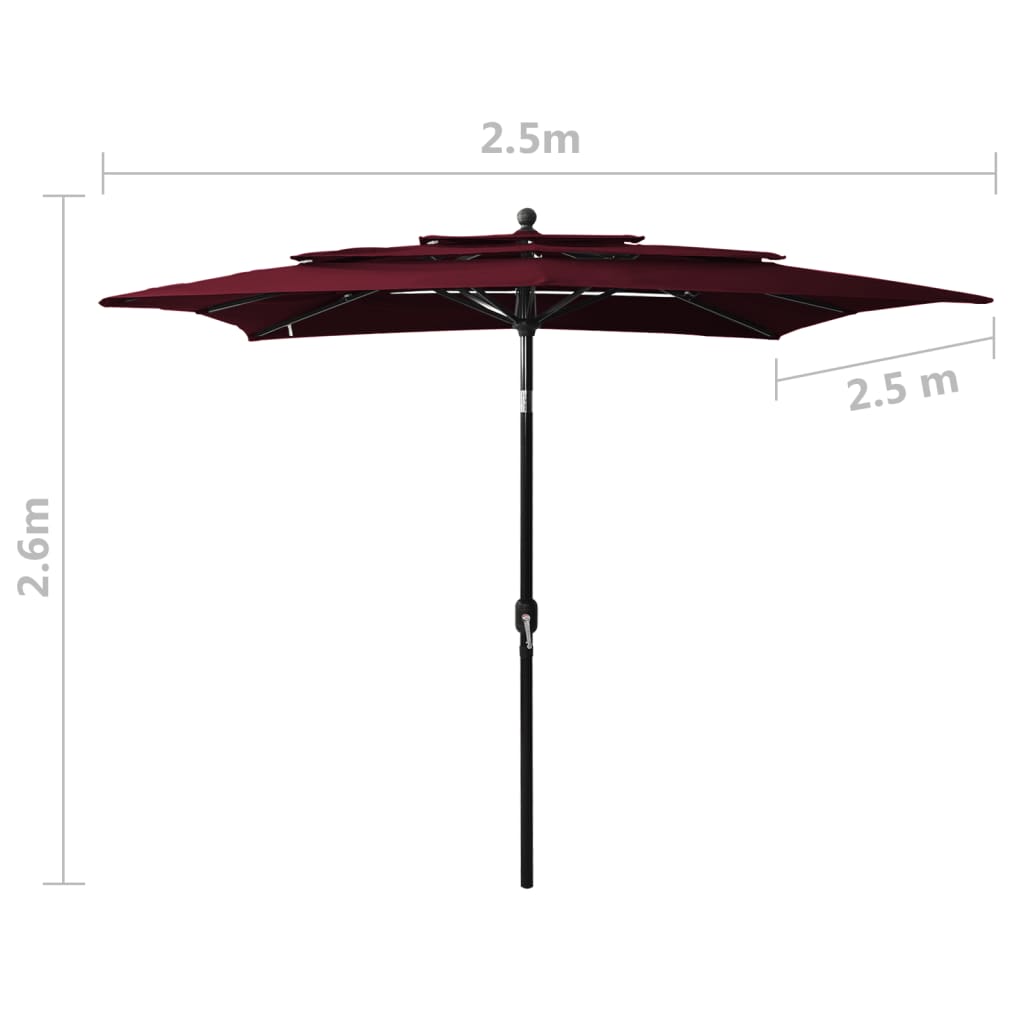 vidaXL Parasol de jardin à 3 niveaux mât en aluminium rouge bordeaux