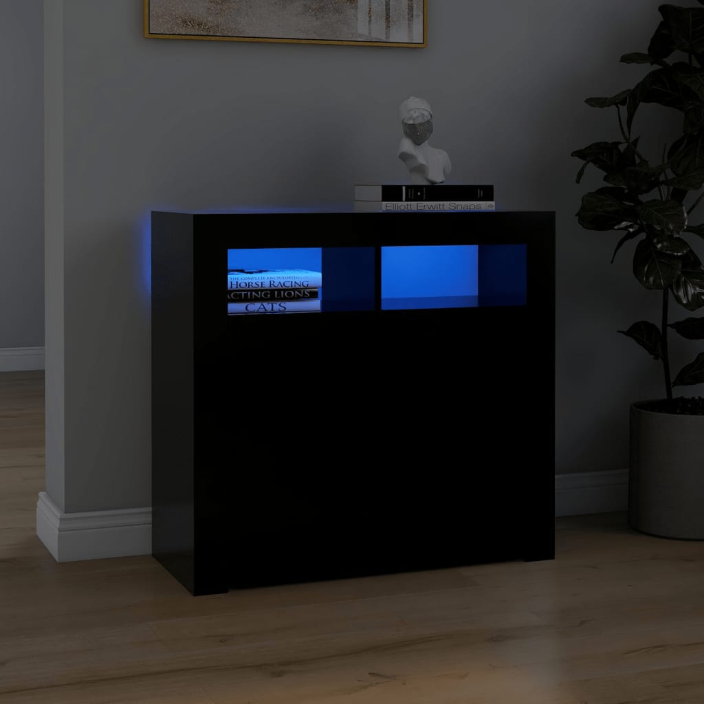 vidaXL Buffet avec lumières LED noir 80x35x75 cm