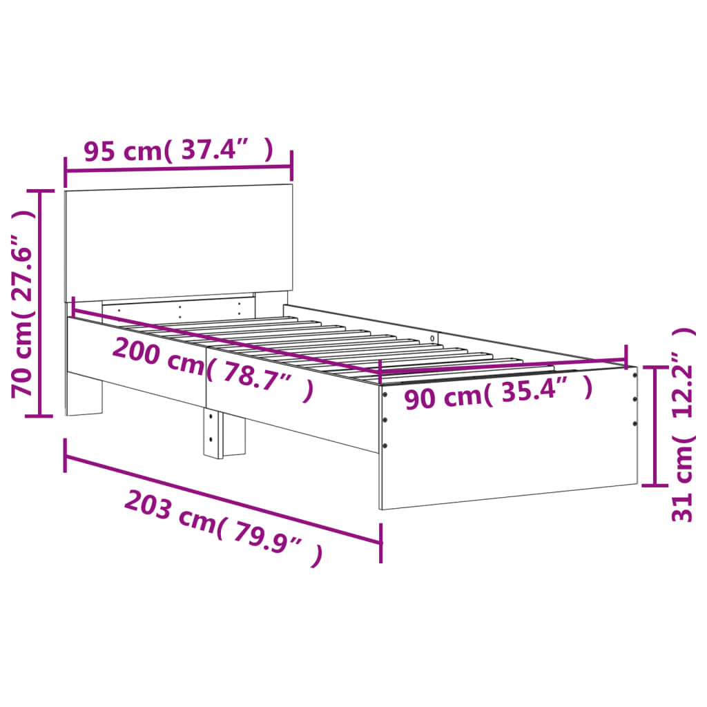 vidaXL Cadre de lit sans matelas avec tête de lit 90x200 cm