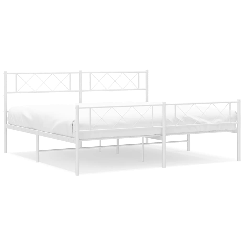 vidaXL Cadre de lit métal sans matelas et pied de lit blanc 180x200 cm