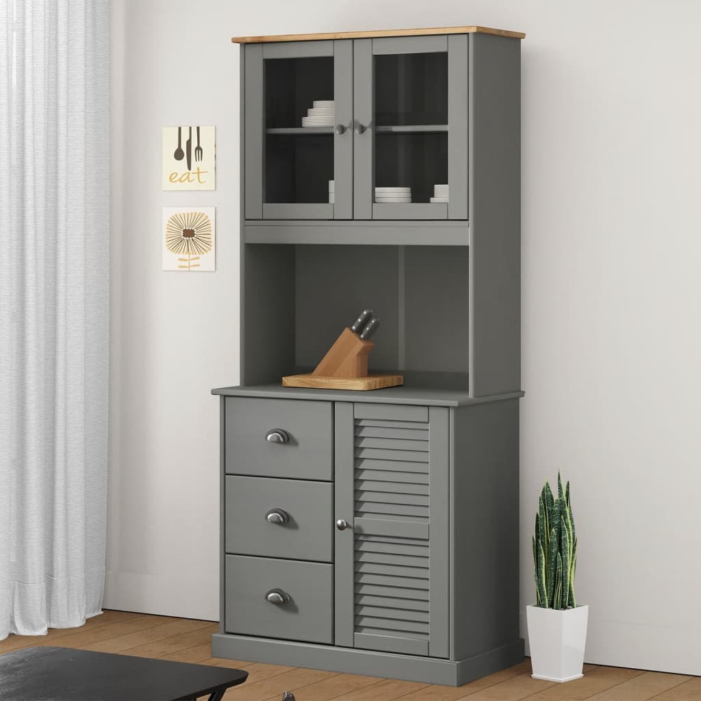 vidaXL Dessus de commode VIGO gris 78x30x100 cm bois massif de pin