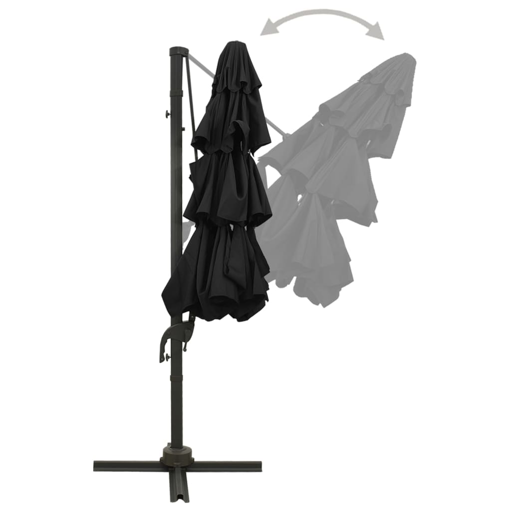 vidaXL Parasol de jardin à 4 niveaux avec mât en aluminium noir 3x3 m