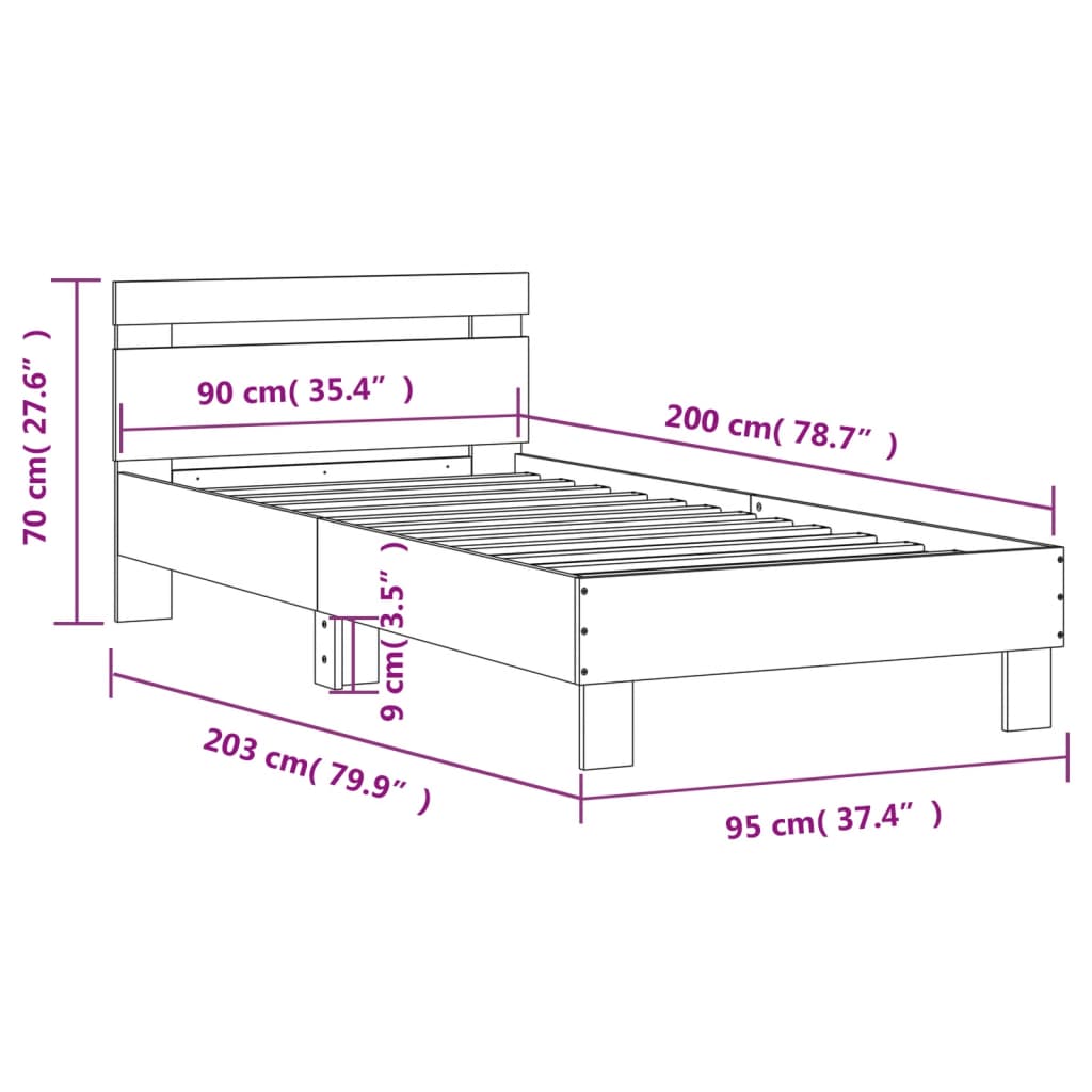 vidaXL Cadre de lit sans matelas avec lumières LED 90x200 cm