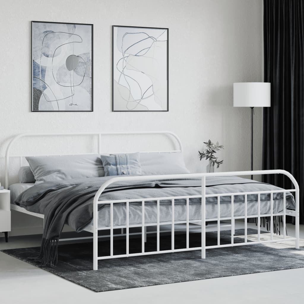 vidaXL Cadre de lit métal sans matelas et pied de lit blanc 200x200 cm