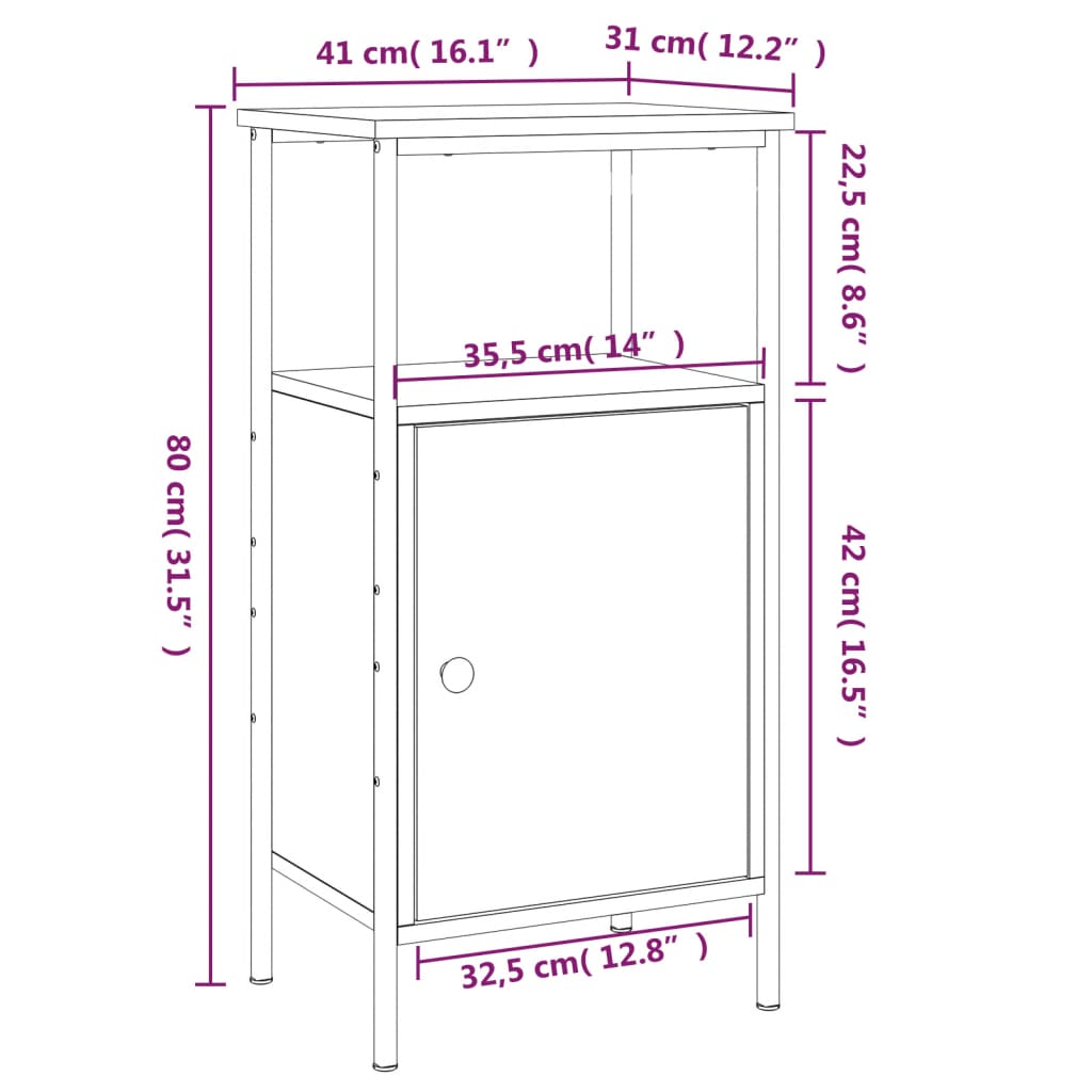 vidaXL Table de chevet chêne sonoma 41x31x80 cm bois d'ingénierie