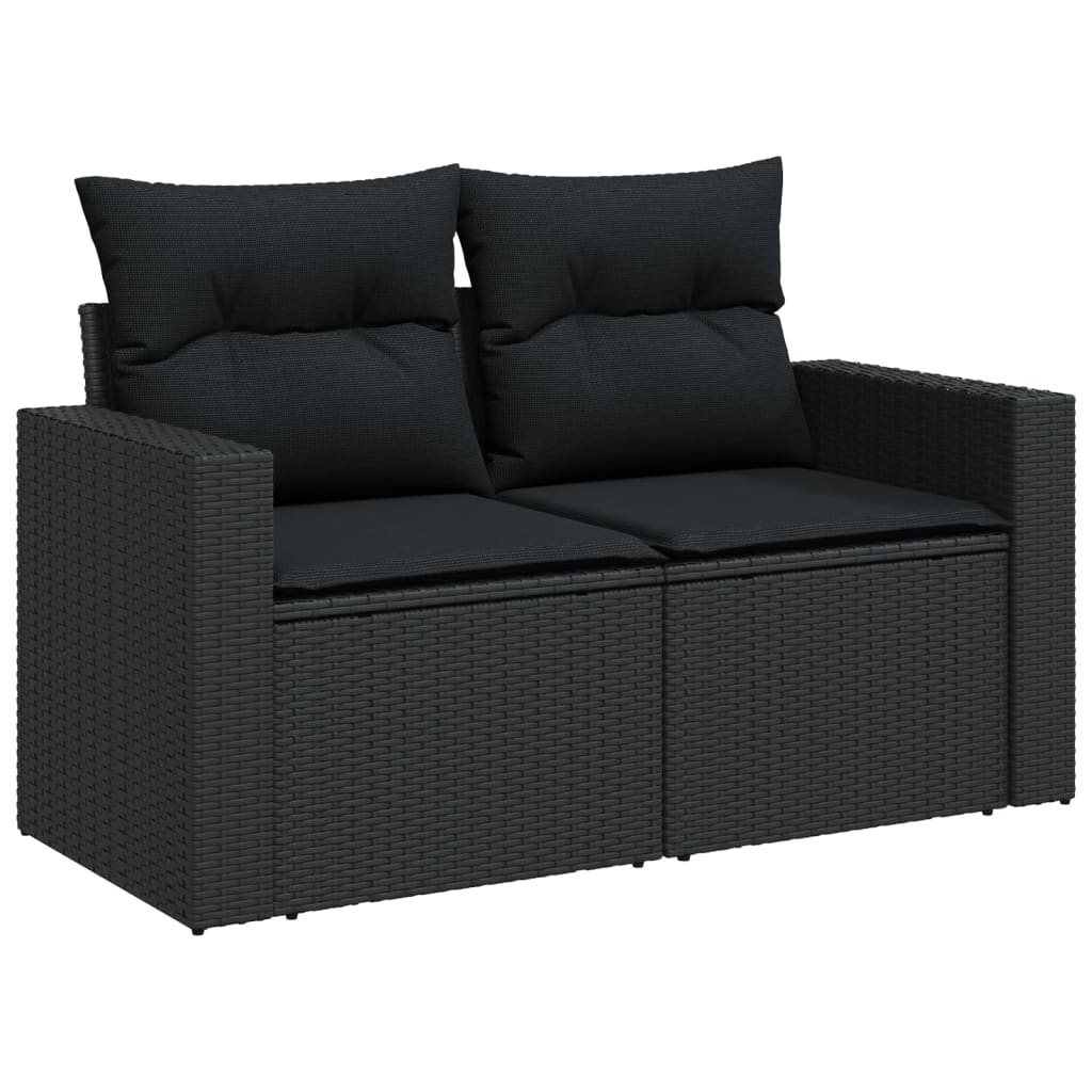 vidaXL Salon de jardin 7 pcs avec coussins noir résine tressée