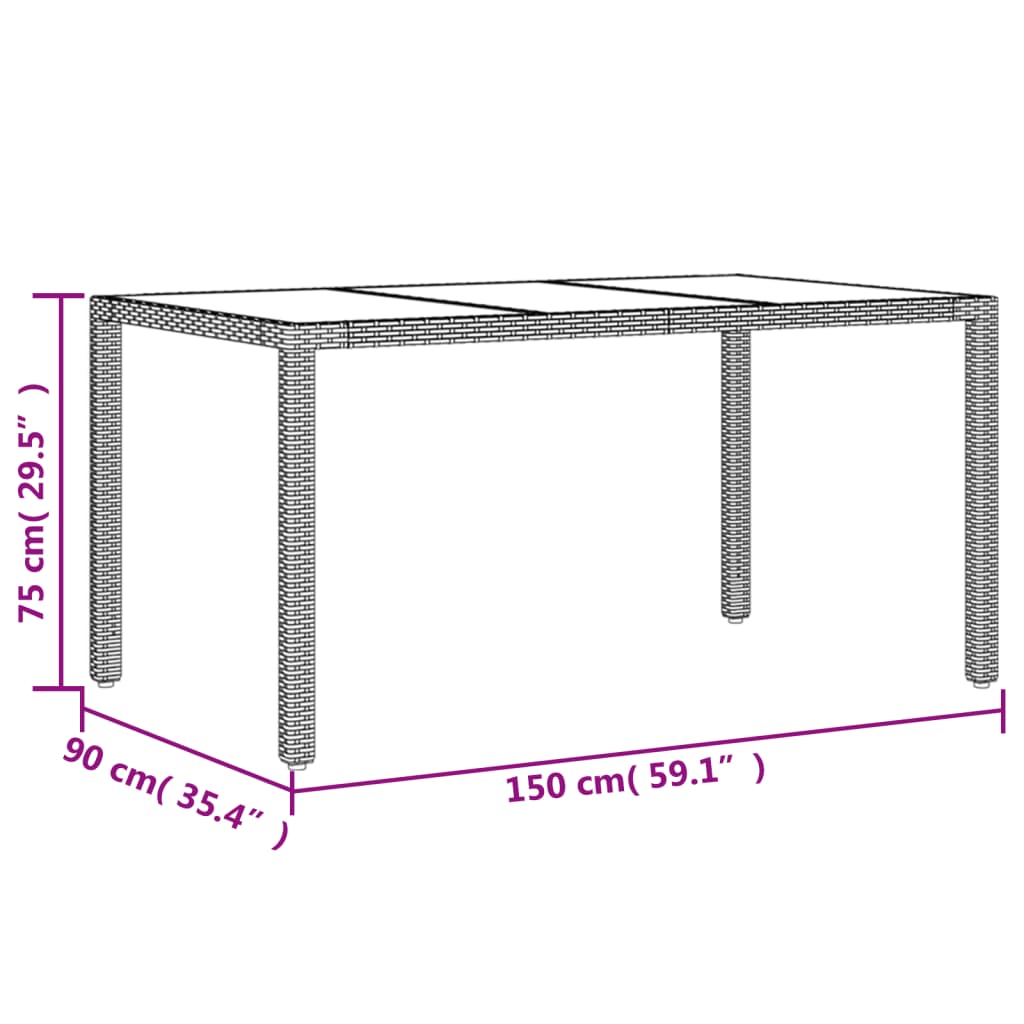 vidaXL Table de jardin avec dessus en verre marron résine tressée