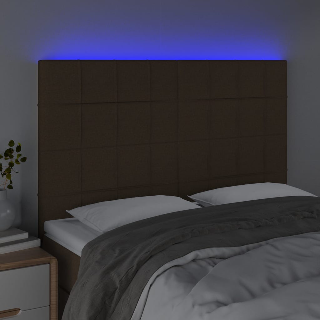 vidaXL Tête de lit à LED Marron foncé 144x5x118/128 cm Tissu
