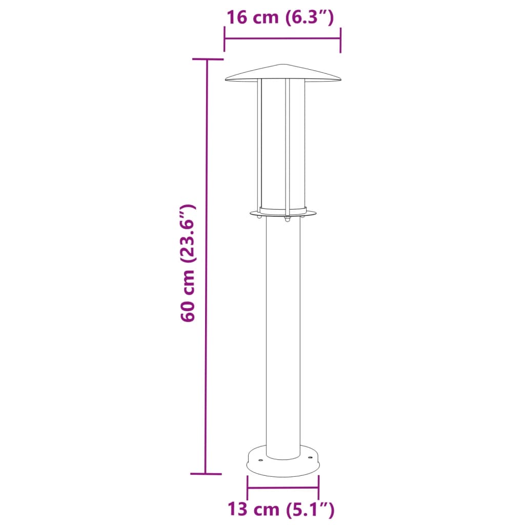 vidaXL Lampadaires d'extérieur 3 pcs argenté 60 cm acier inoxydable