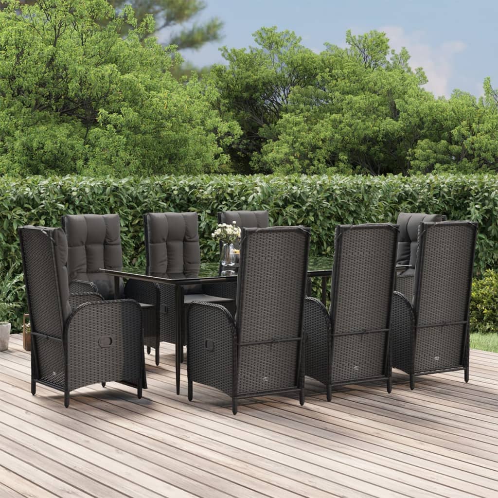 vidaXL Ensemble à manger jardin 9pcs et coussins noir résine tressée