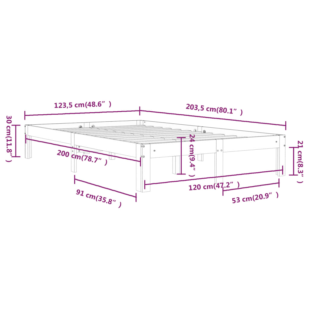 vidaXL Cadre de lit sans matelas bois de pin massif 120x200 cm