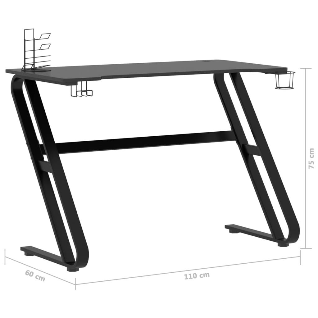 vidaXL Bureau de jeu avec pieds en forme de ZZ Noir 110x60x75 cm