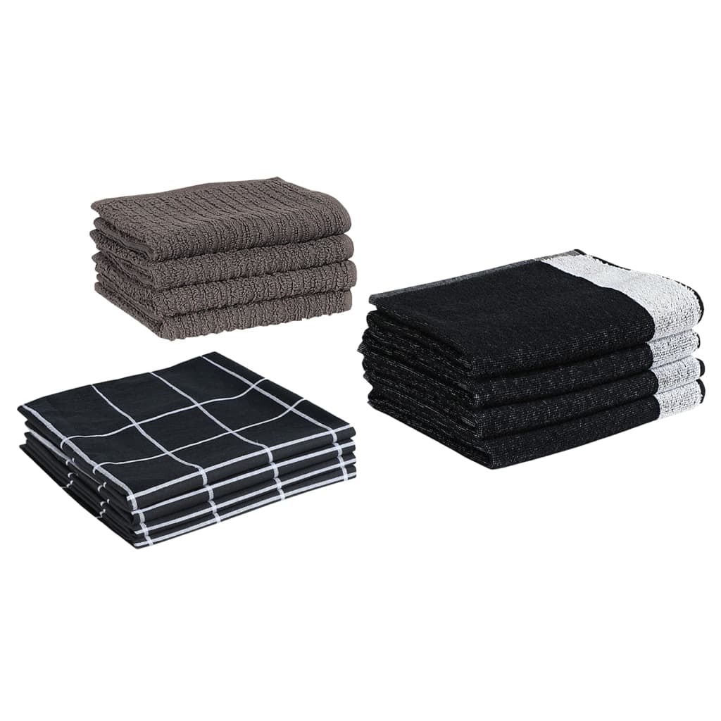 vidaXL Ensemble de serviettes 12 pcs noir coton