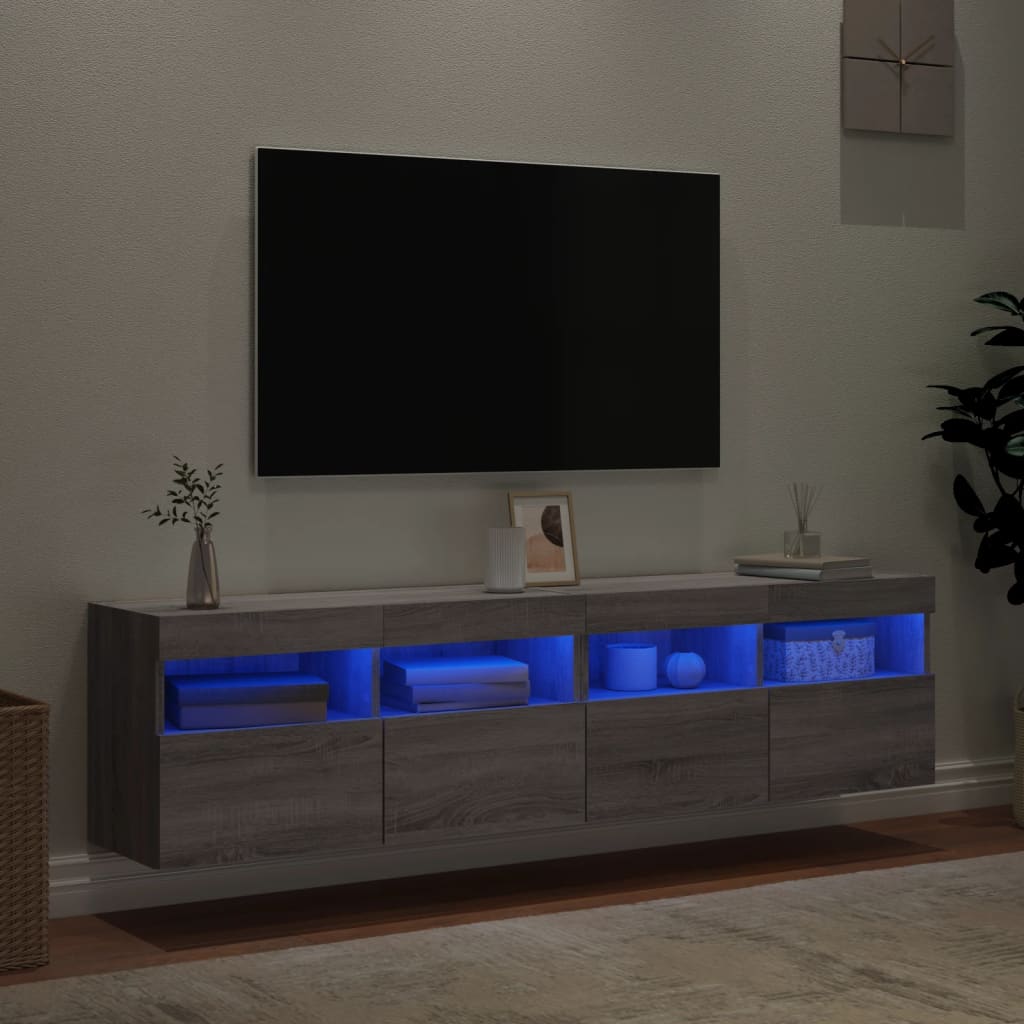 vidaXL Meubles TV muraux et lumières LED 2pcs sonoma gris 80x30x40 cm