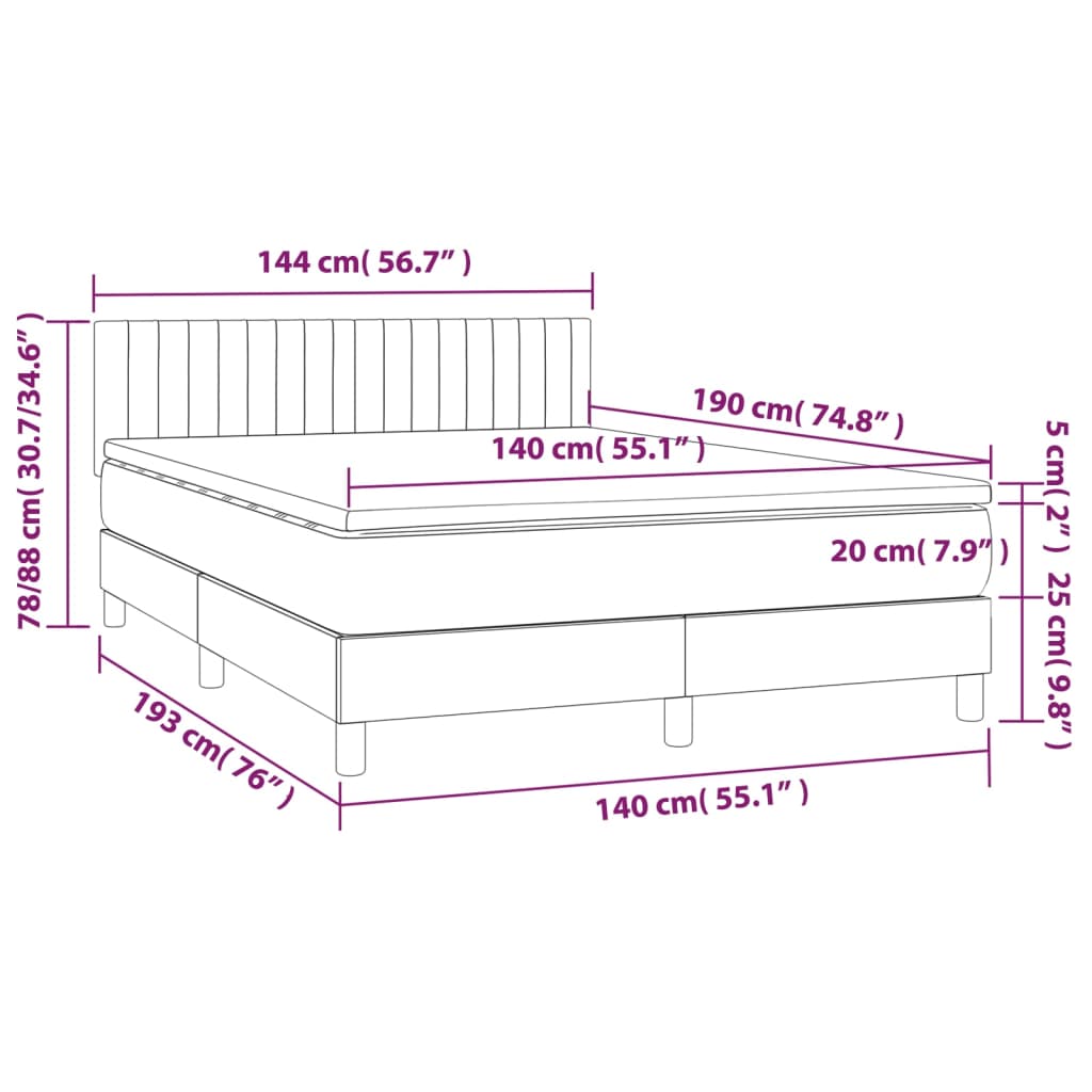 vidaXL Sommier à lattes de lit avec matelas Noir 140x190 cm Velours