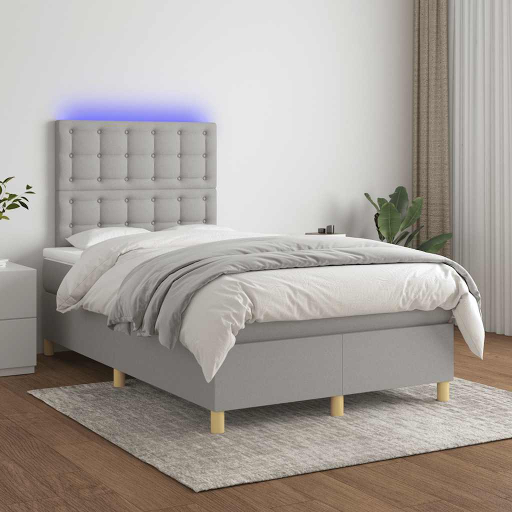 vidaXL Sommier à lattes de lit matelas LED gris clair 120x190 cm tissu