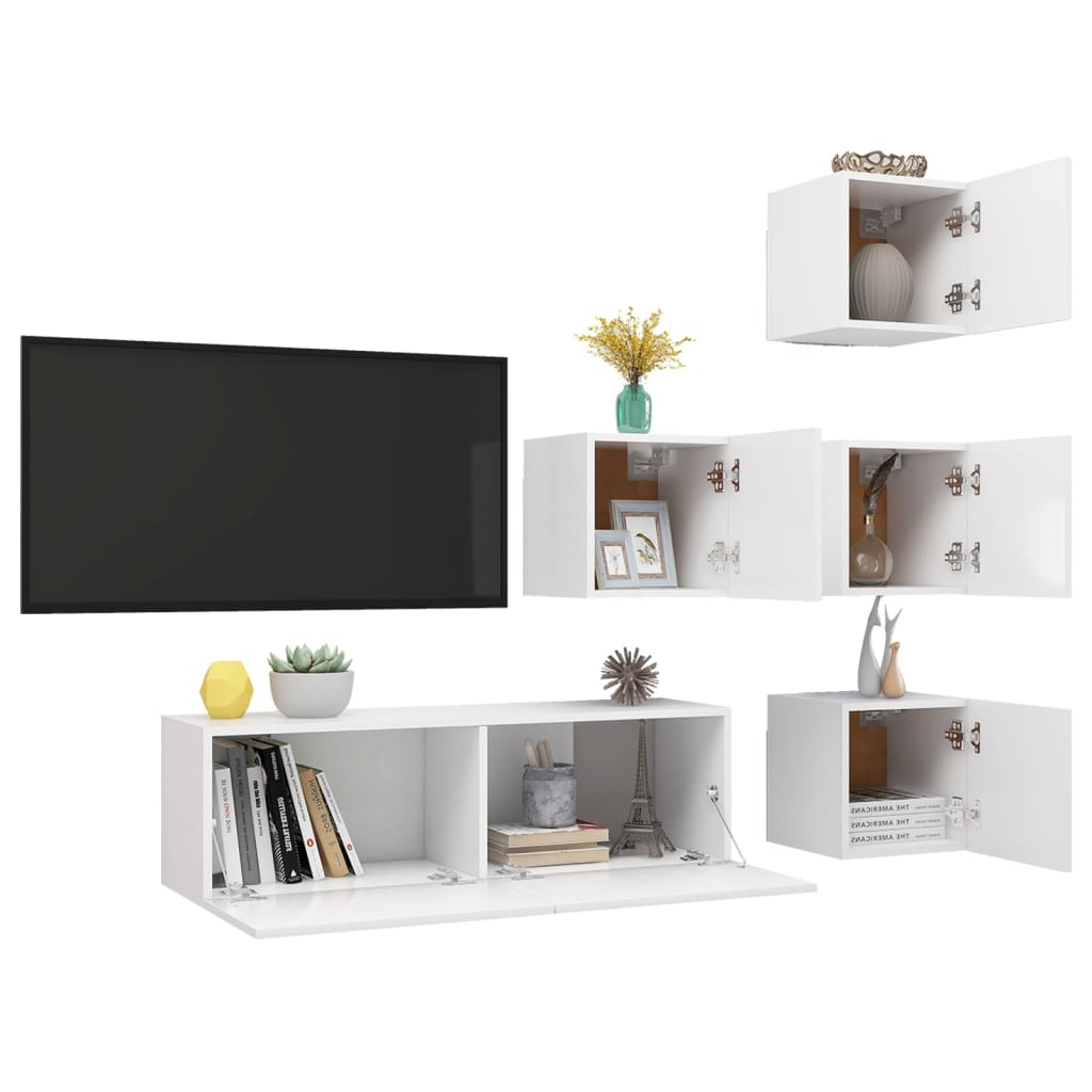 vidaXL Ensemble de meuble TV 5 pcs Blanc Bois d'ingénierie