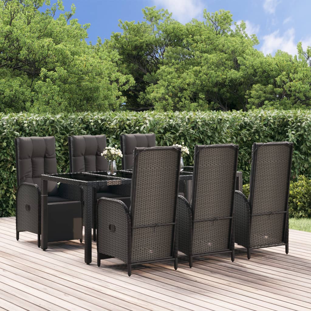 vidaXL Ensemble à manger de jardin coussins 7pcs Noir Résine tressée