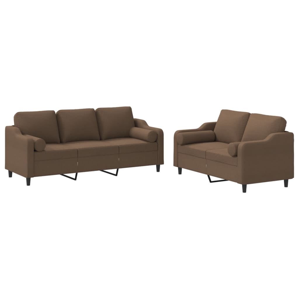 vidaXL Ensemble de canapés 2 pcs avec coussins marron tissu