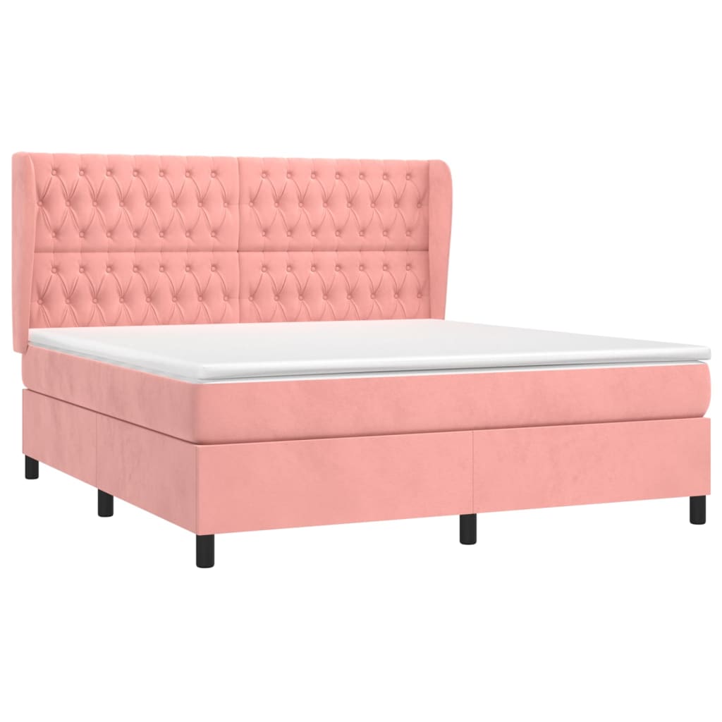 vidaXL Sommier à lattes de lit avec matelas Rose 160x200 cm Velours