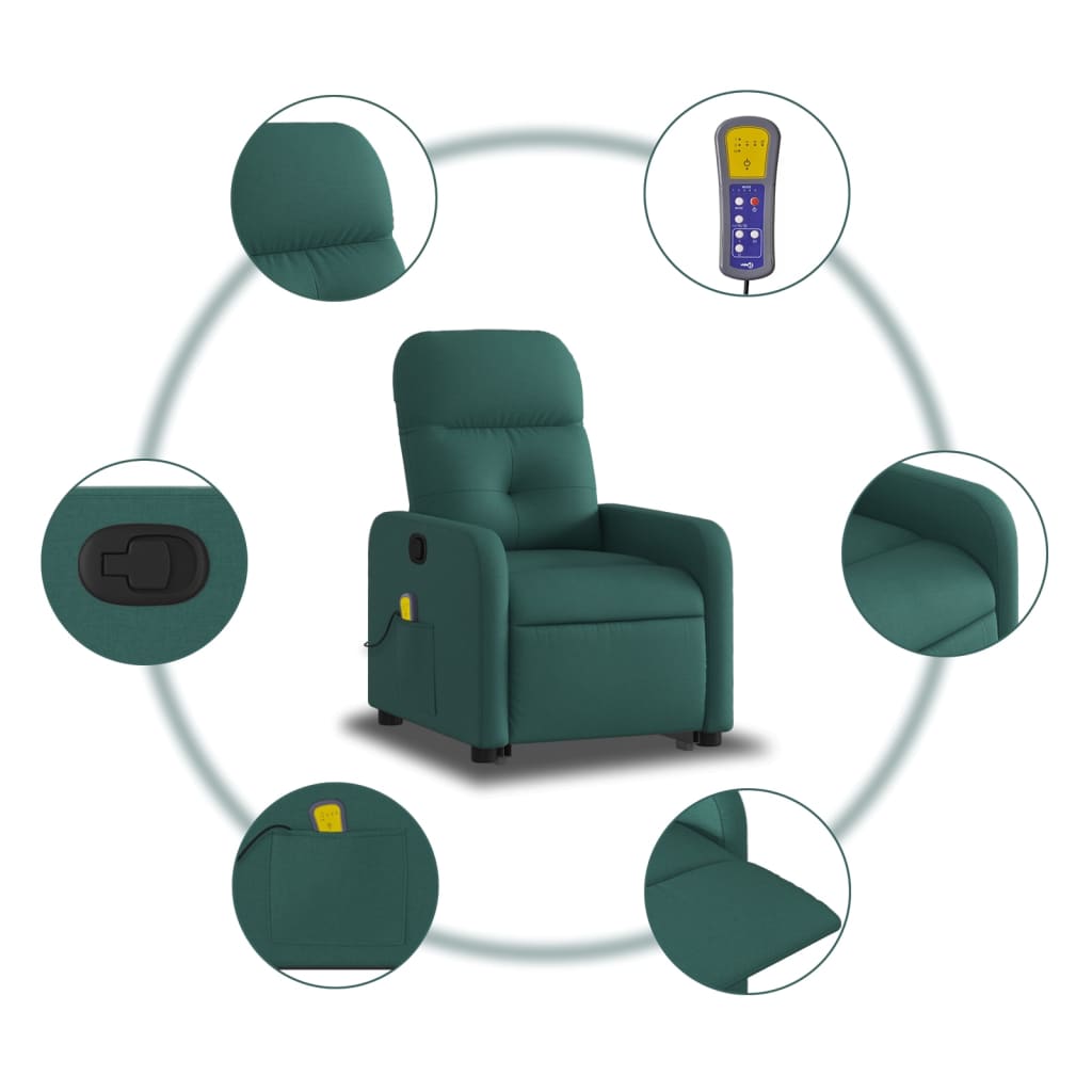 vidaXL Fauteuil inclinable de massage Vert foncé Tissu