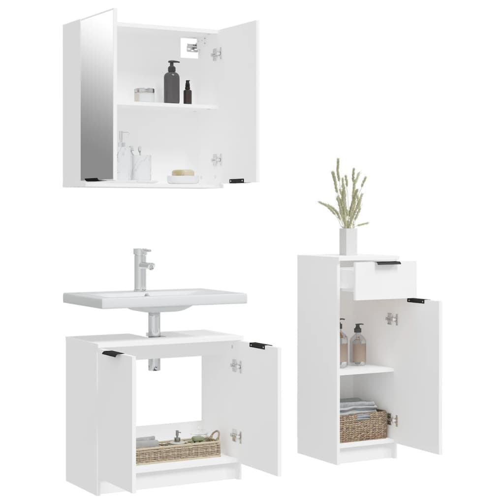 vidaXL Ensemble d'armoires salle de bain 3 pcs blanc bois d'ingénierie