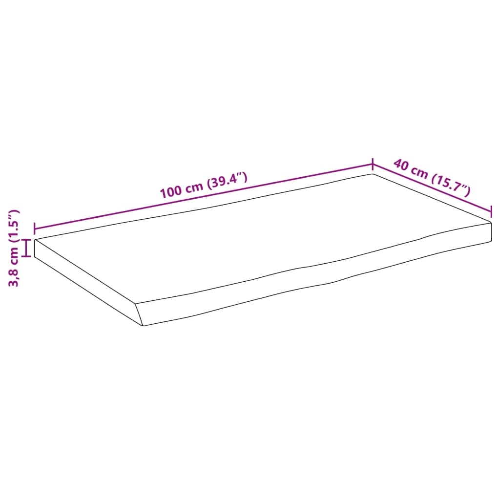 vidaXL Dessus de table 100x40x3,8 cm bord vivant bois massif manguier