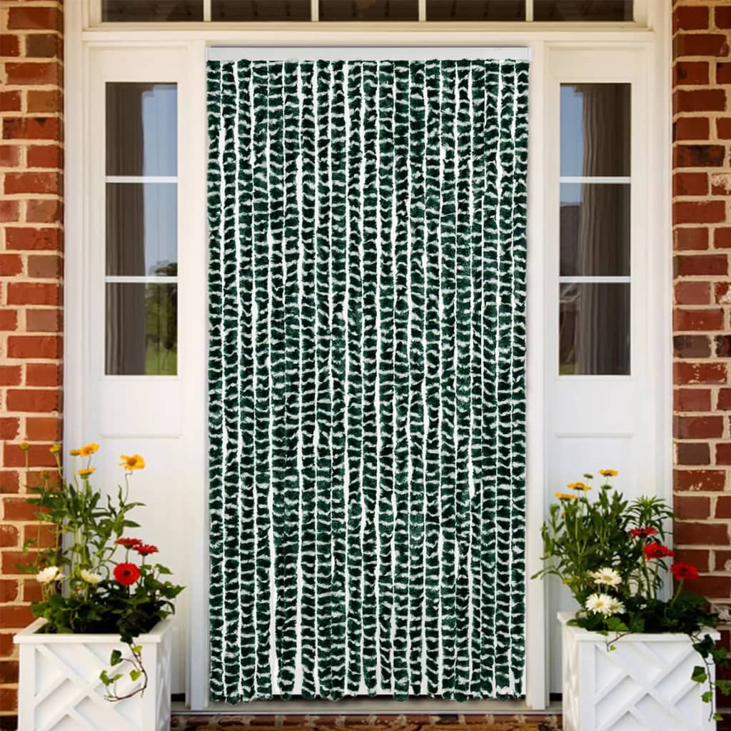 vidaXL Rideau anti-mouches vert et blanc 90x200 cm chenille