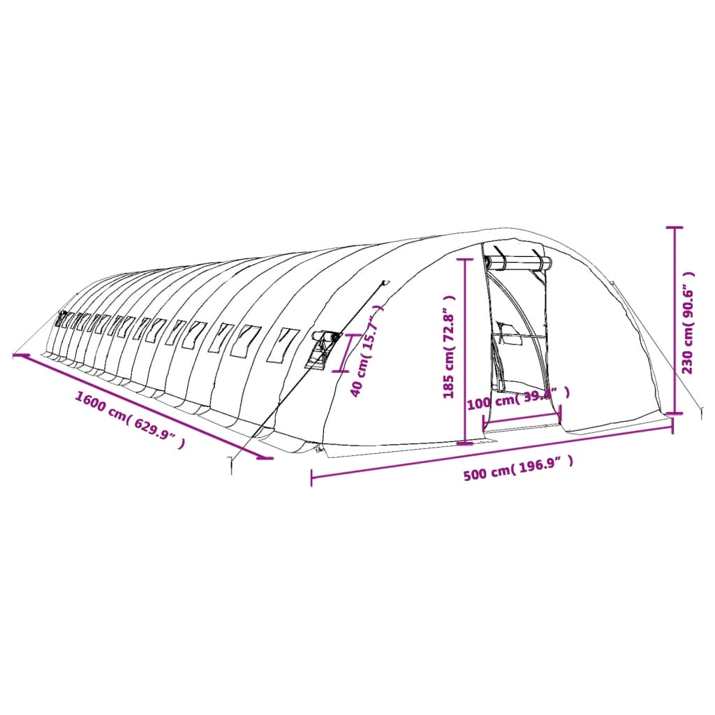 vidaXL Serre avec cadre en acier vert 80 m² 16x5x2,3 m