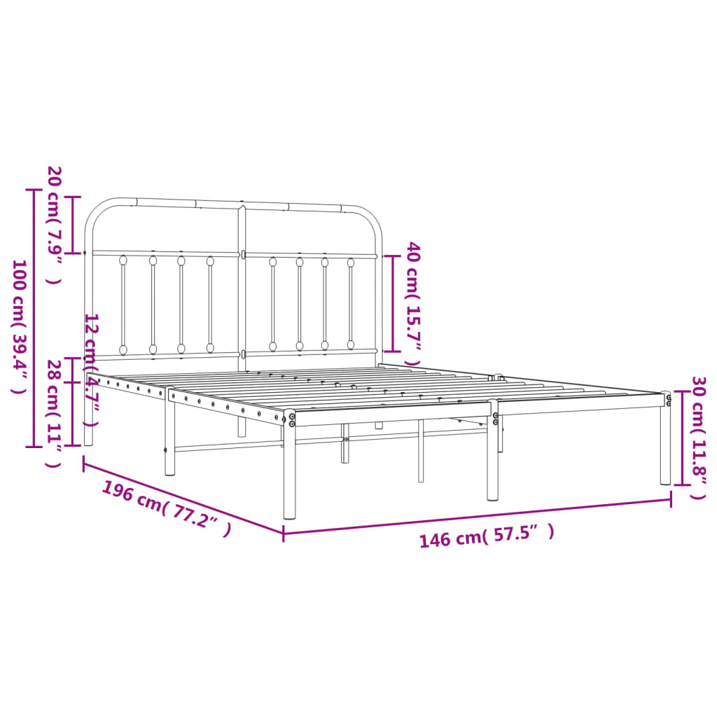 vidaXL Cadre de lit métal sans matelas avec tête de lit noir 140x190cm