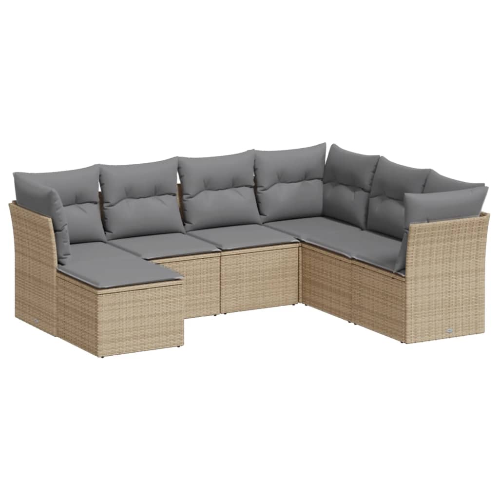 vidaXL Salon de jardin avec coussins 7 pcs beige résine tressée