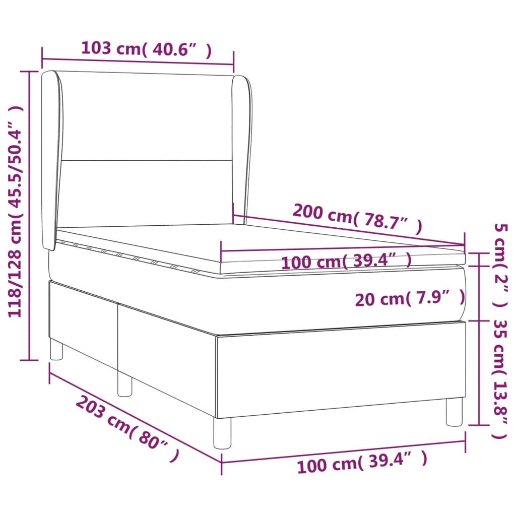 vidaXL Sommier à lattes de lit matelas et LED Crème 100x200 cm Tissu