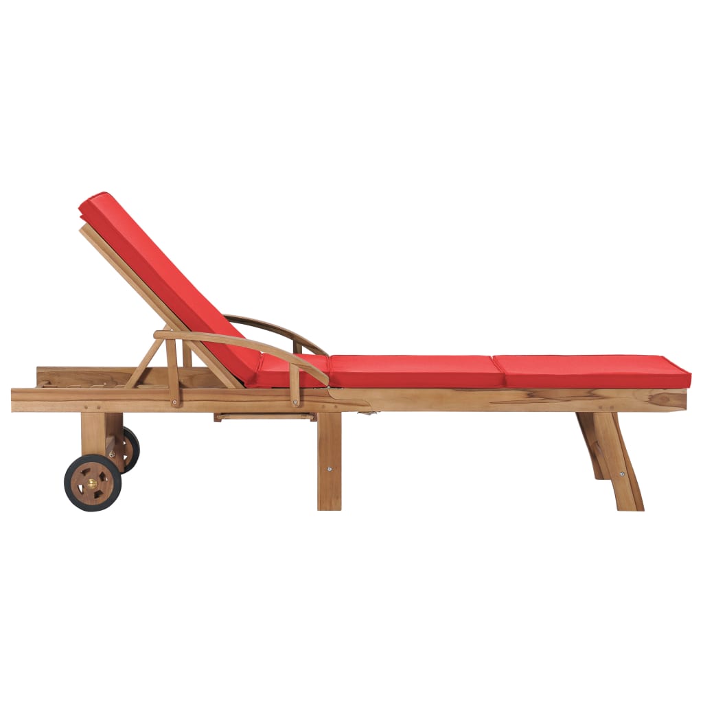 vidaXL Chaises longues avec coussins lot de 2 bois teck solide Rouge