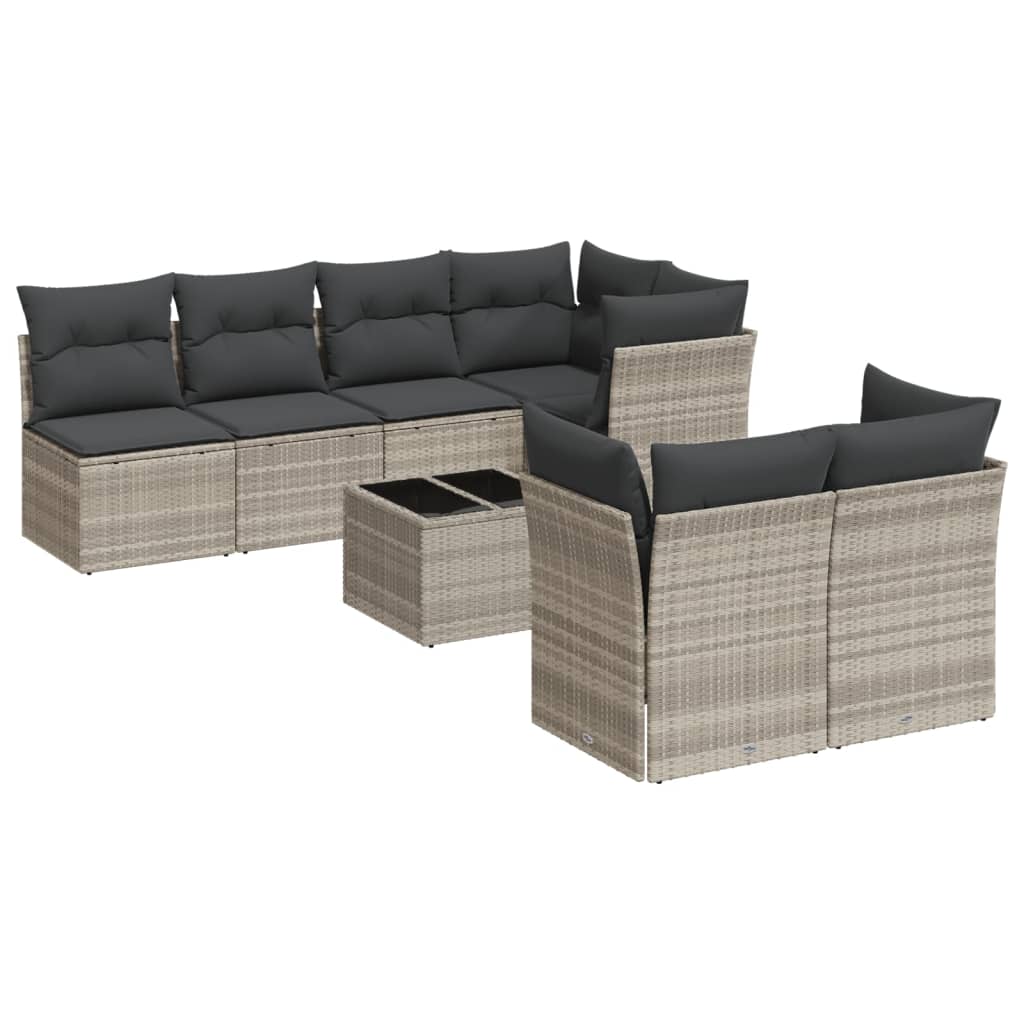 vidaXL Salon de jardin 8 pcs avec coussins gris clair résine tressée