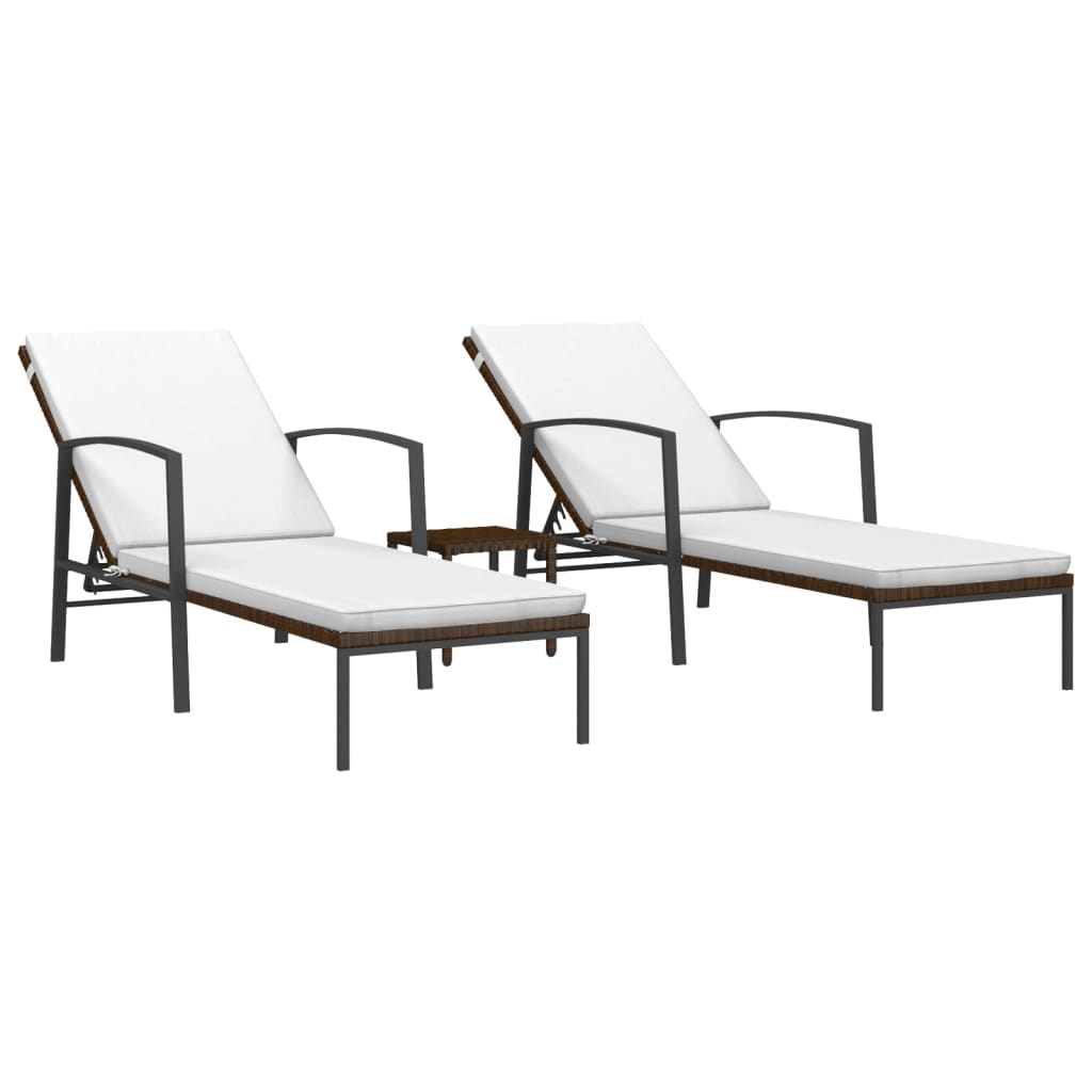 vidaXL Chaises longues lot de 2 avec table résine tressée marron