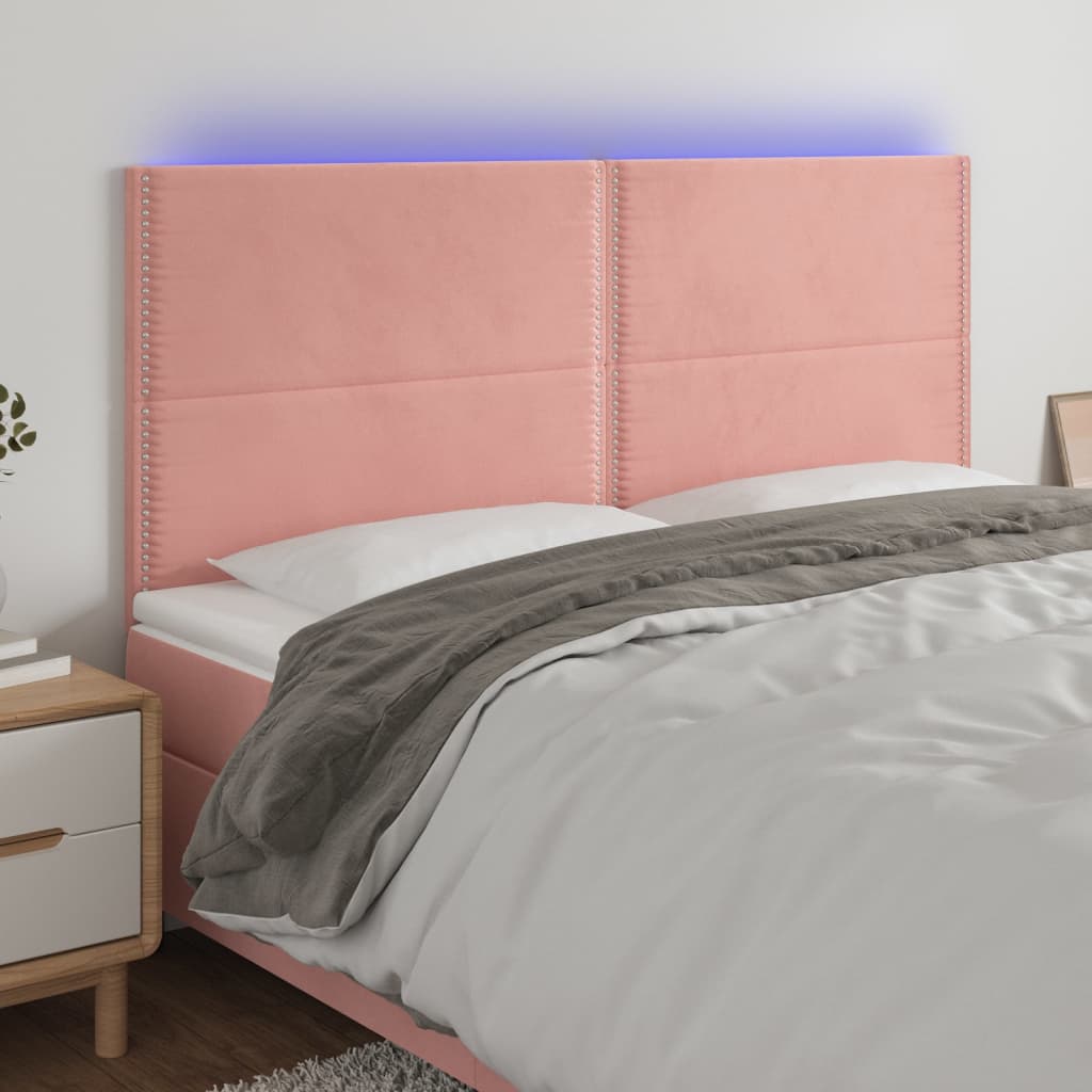 vidaXL Tête de lit à LED Rose 200x5x118/128 cm Velours