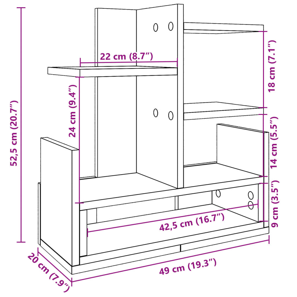 vidaXL Organisateur de bureau chêne marron 49x20x52,5 cm