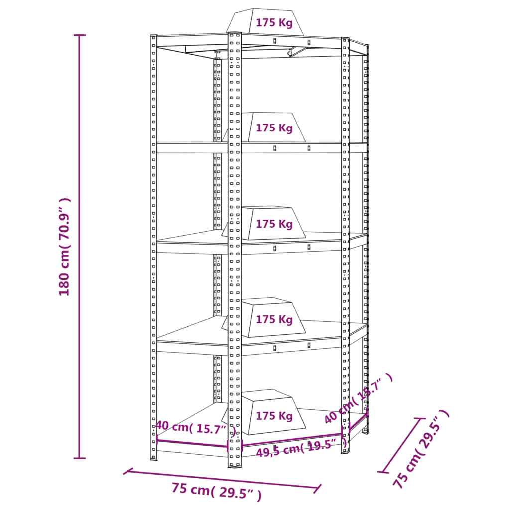 vidaXL Étagère d'angle à 5 niveaux Anthracite Acier bois d'ingénierie