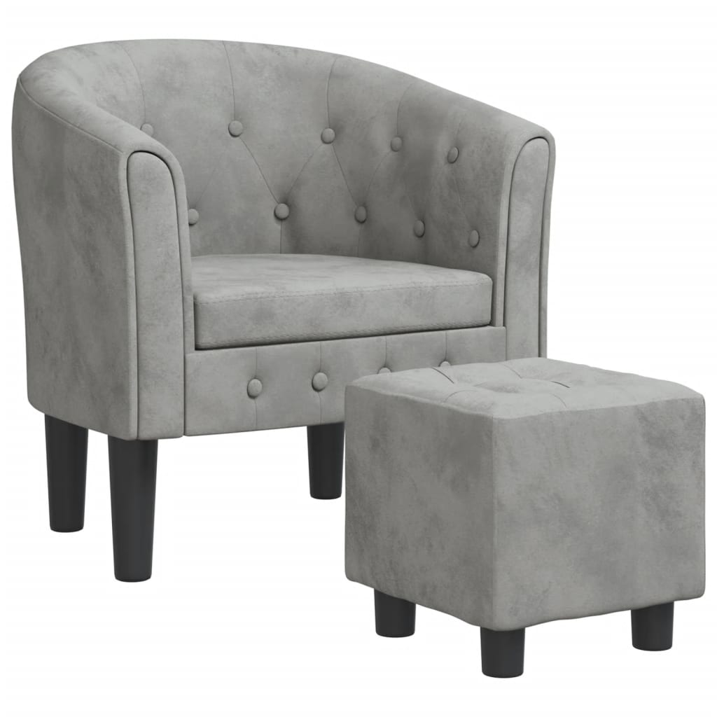 vidaXL Fauteuil avec repose-pied gris clair velours