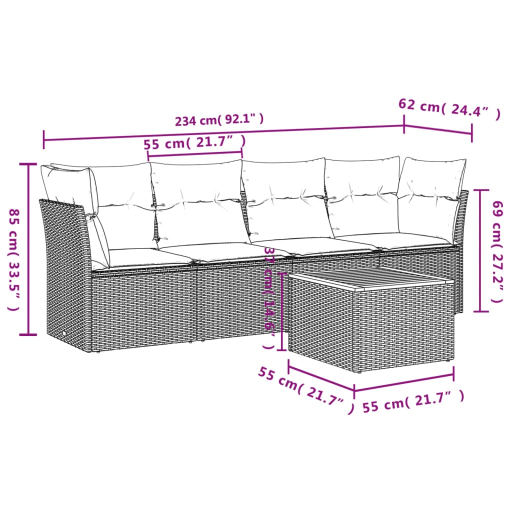 vidaXL Salon de jardin avec coussins 5pcs mélange beige résine tressée