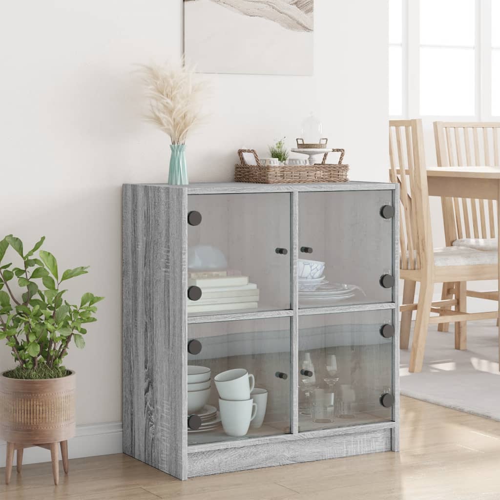 vidaXL Armoire latérale avec portes en verre sonoma gris 68x37x75,5 cm